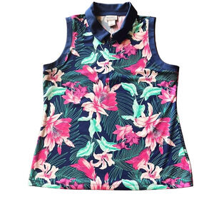 Tommy Bahama Floral Top - Navy and Pink - Size Large